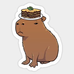 Capybara with Lasagna on its head Sticker